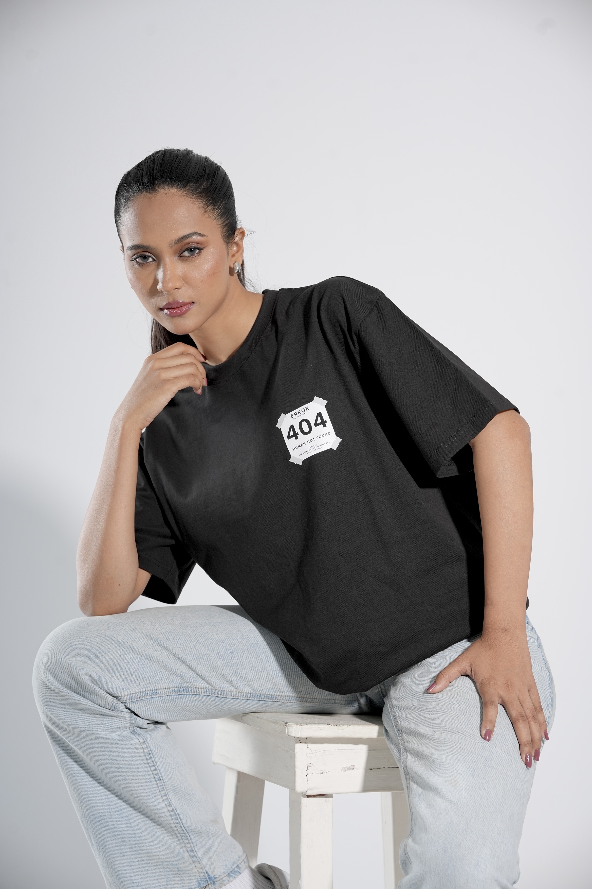 Error 404 Black T-Shirt Drop-Shoulder Female – thumbnail 3