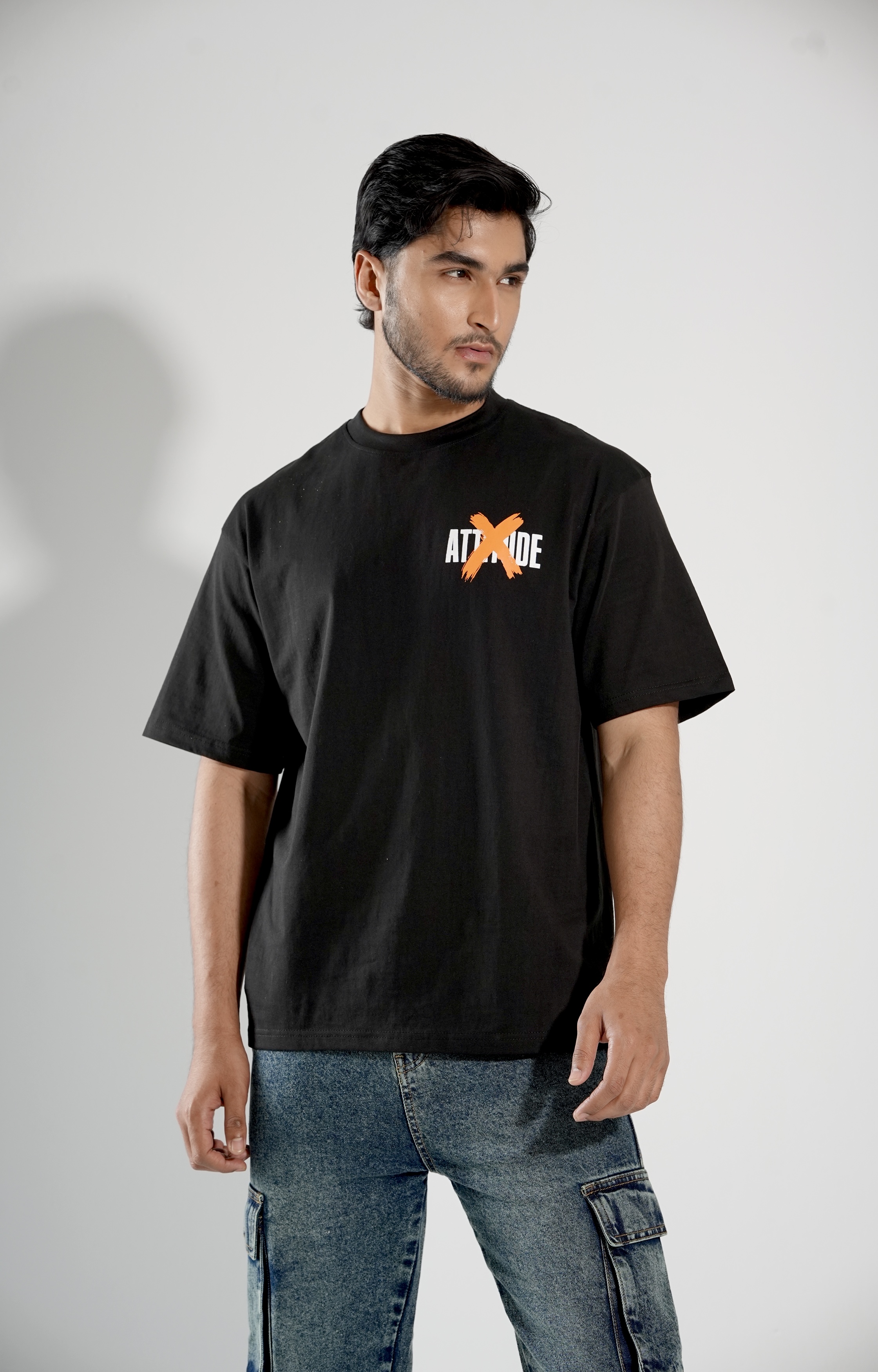 Attitude Black T-Shirt Drop-Shoulder Male