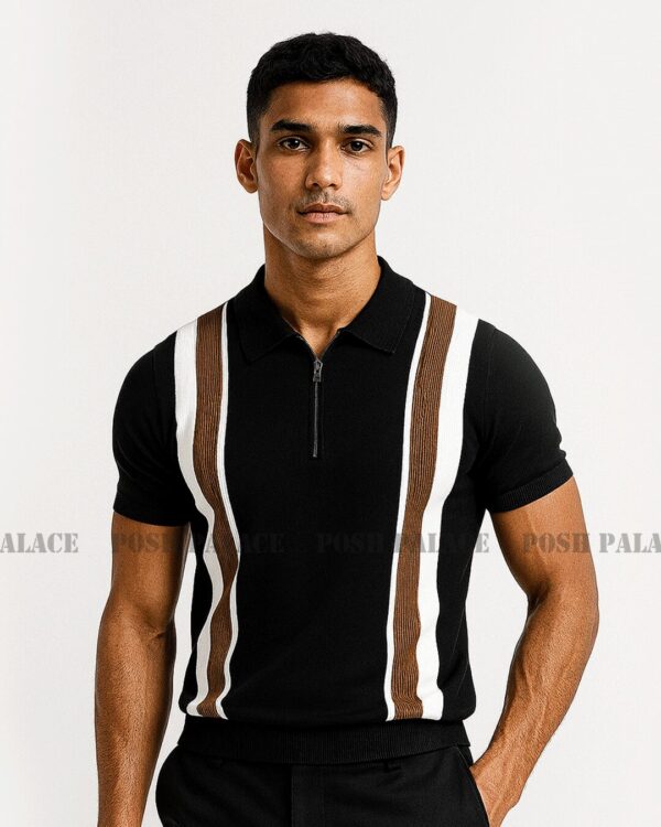 Vibe Vertical Black Premium Knit Polo Shirt Male
