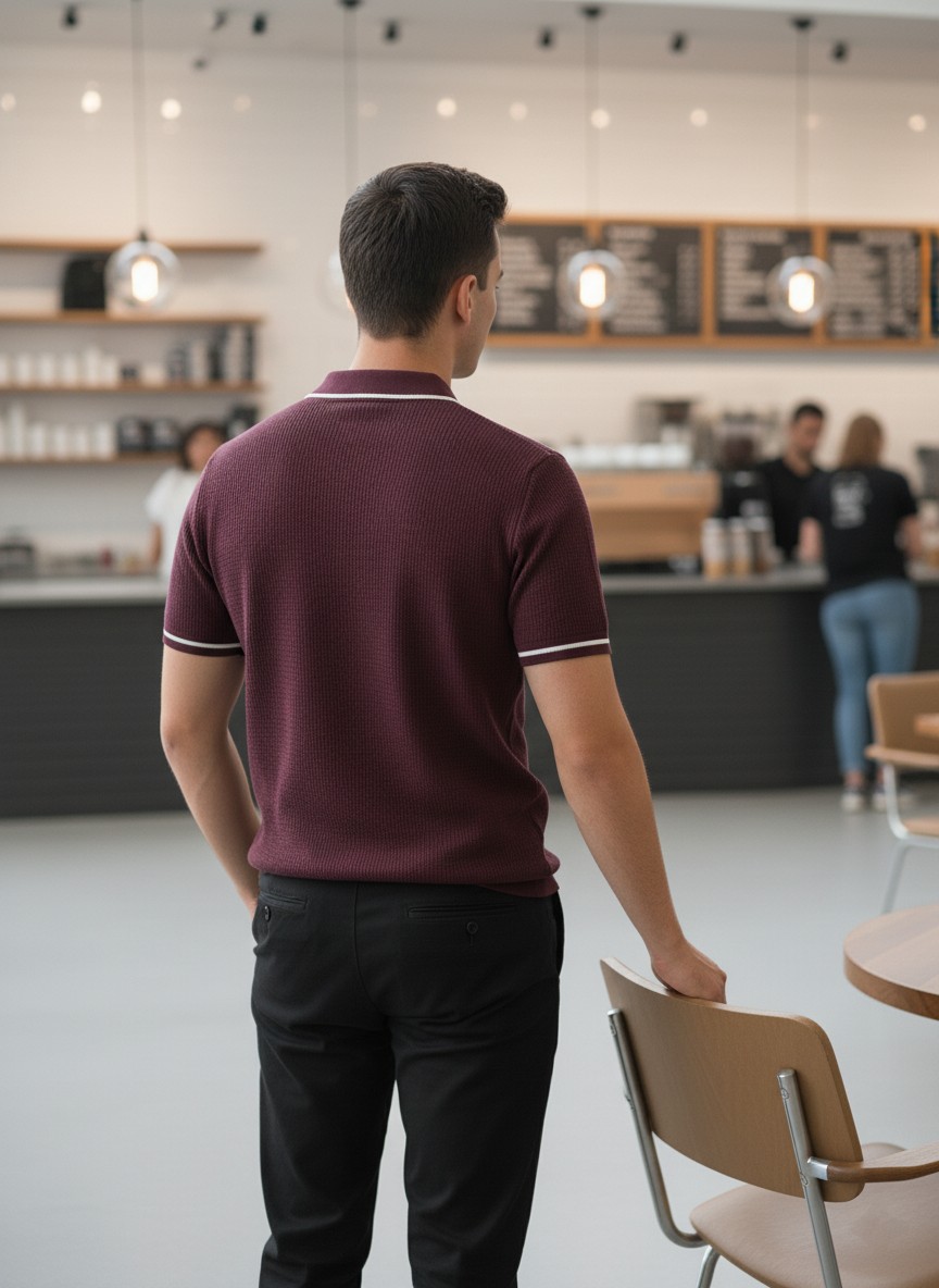 Maroon Cable Knit Polo  - thumbnail 2