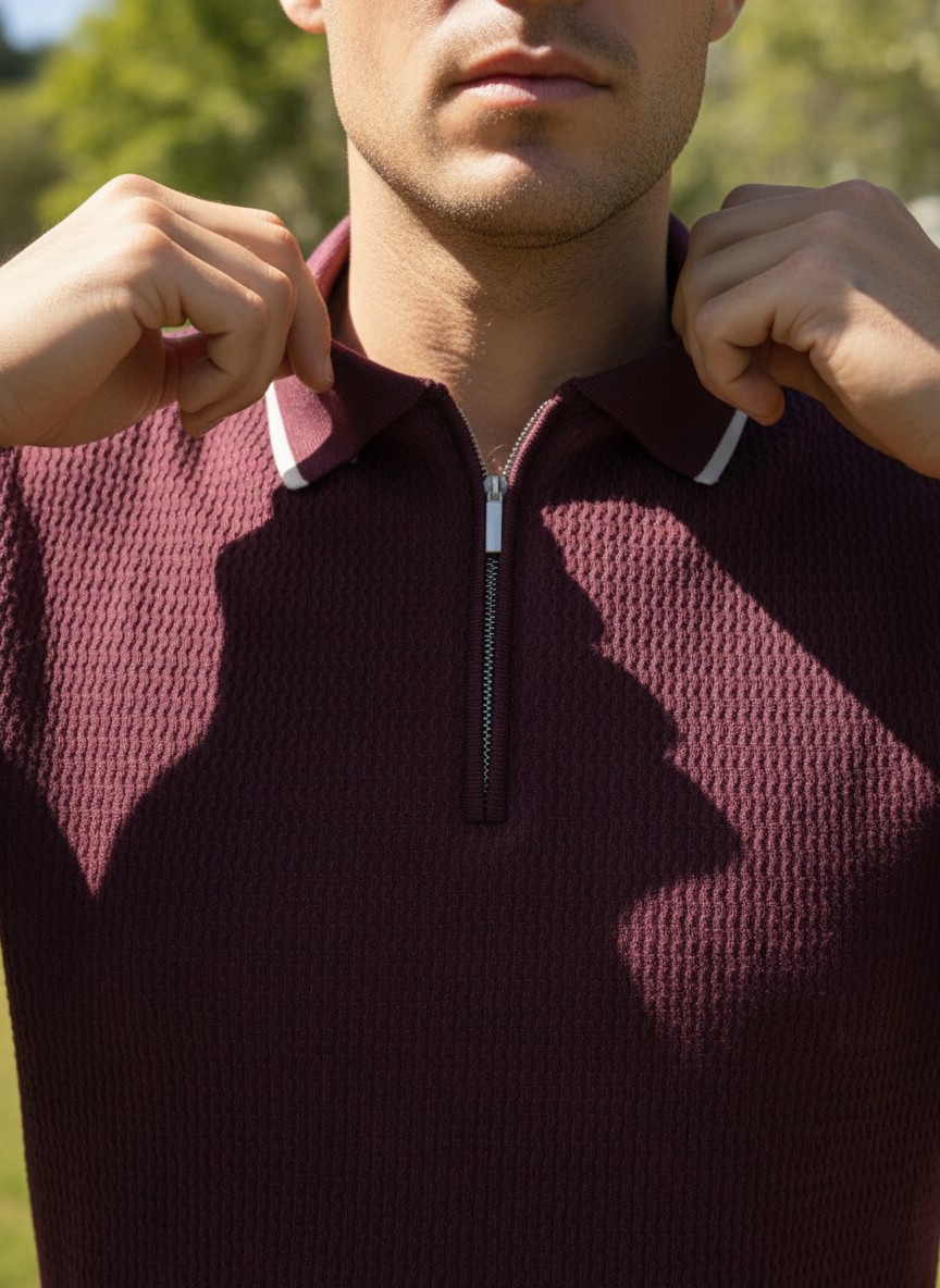 Maroon Cable Knit Polo  - thumbnail 3
