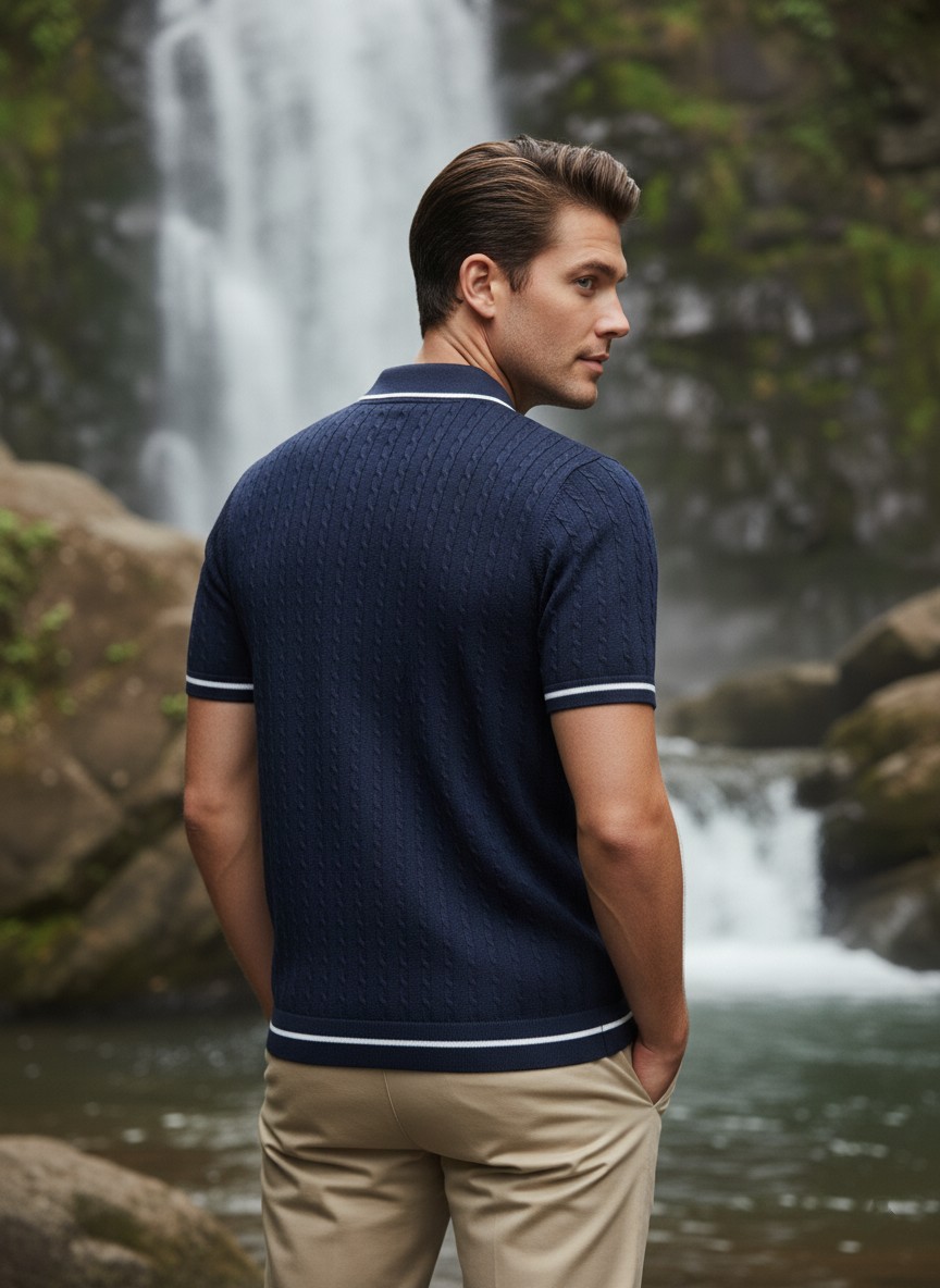 Navy Blue Knit Polo  - thumbnail 2