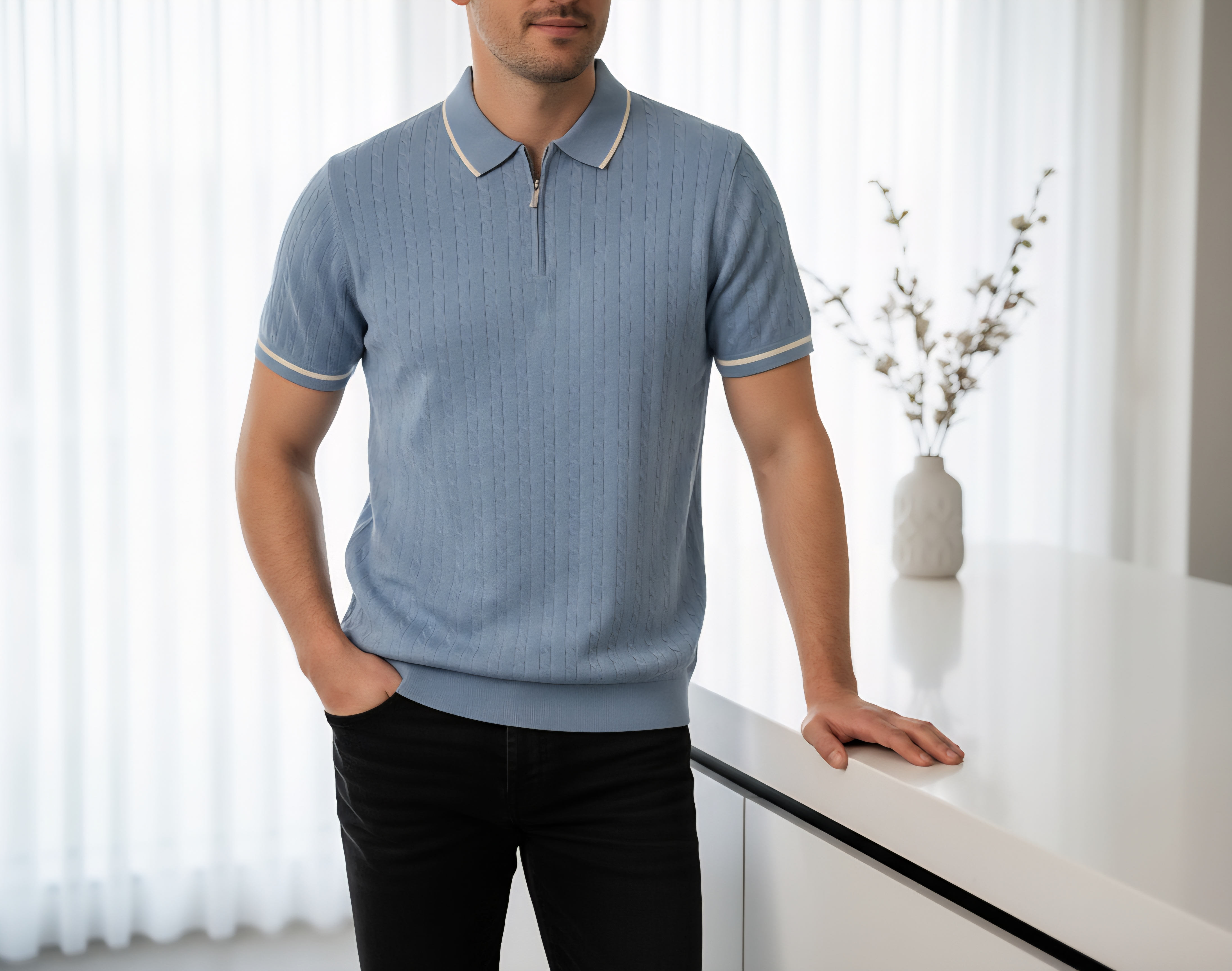  Powder Blue Knit Polo