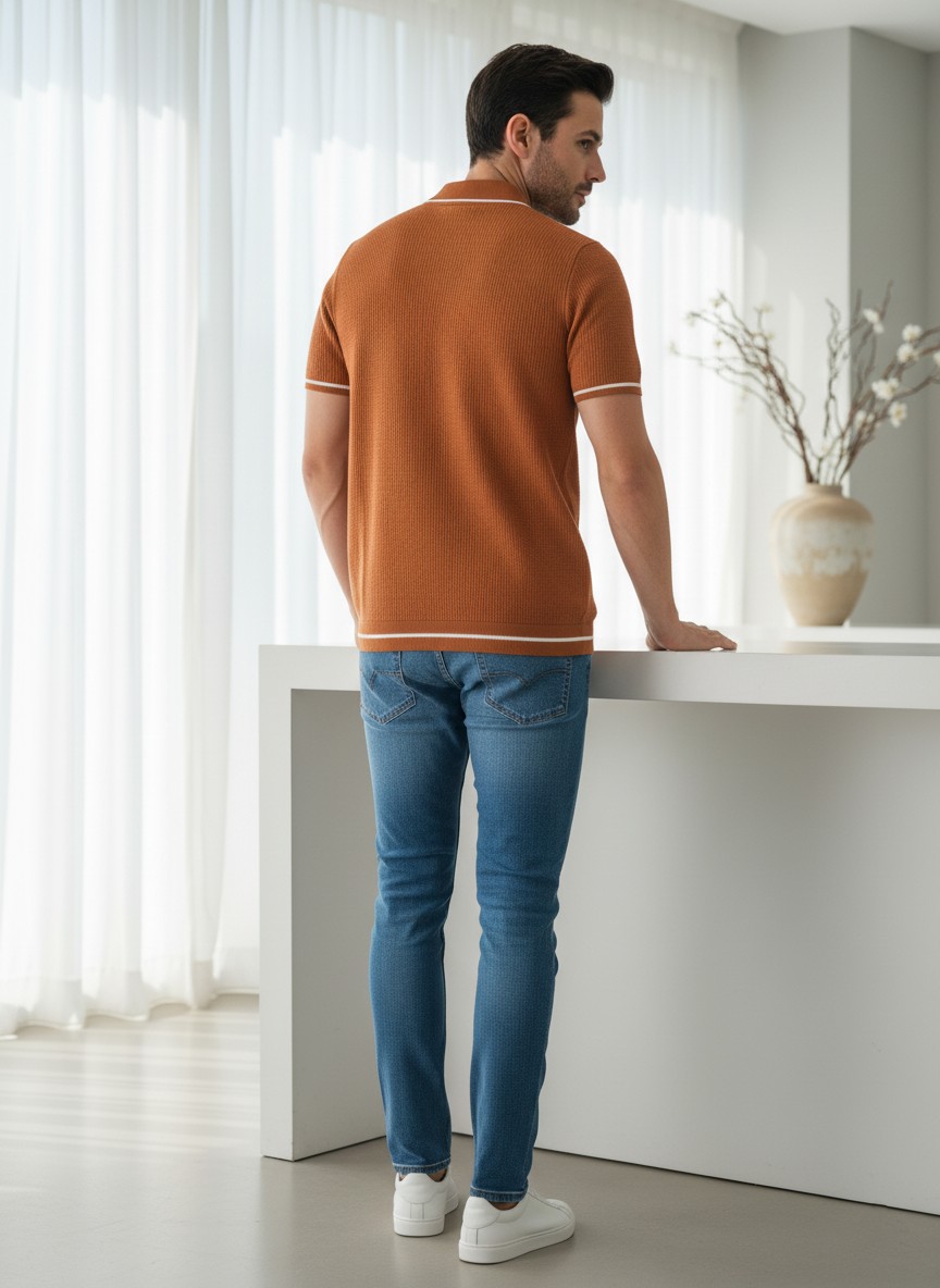 Orange Knit Polo - thumbnail 2